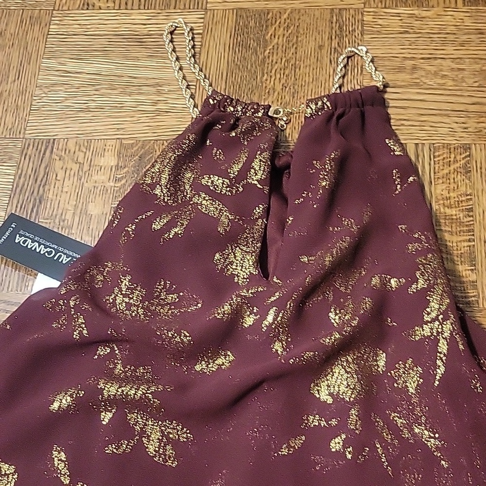 Le Chateu Foil Gold Leaf Layered Chain Mini Dress - Picture 7 of 8